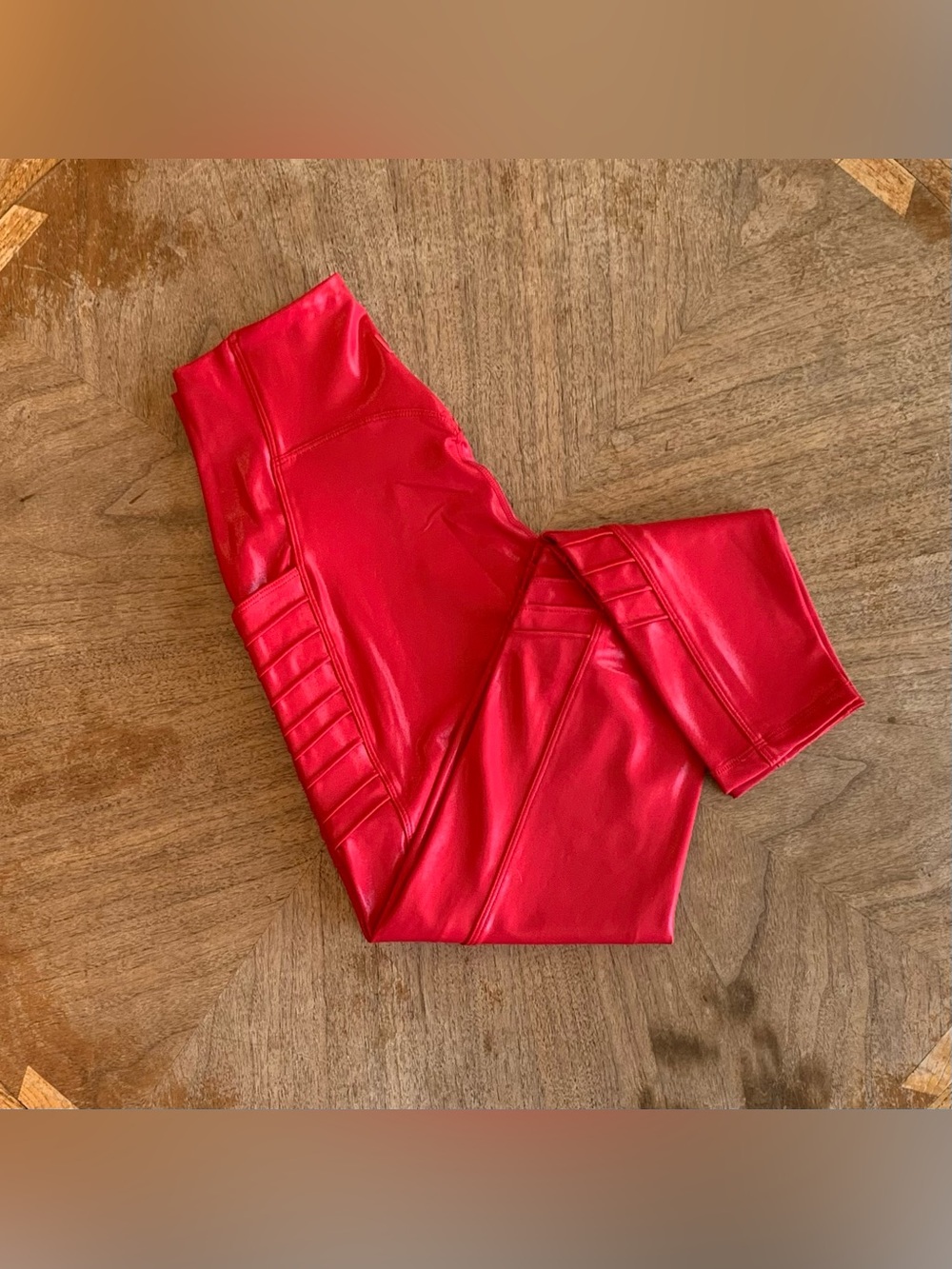 BuffBunny Hot Red Patent Moto Pocket Leggings